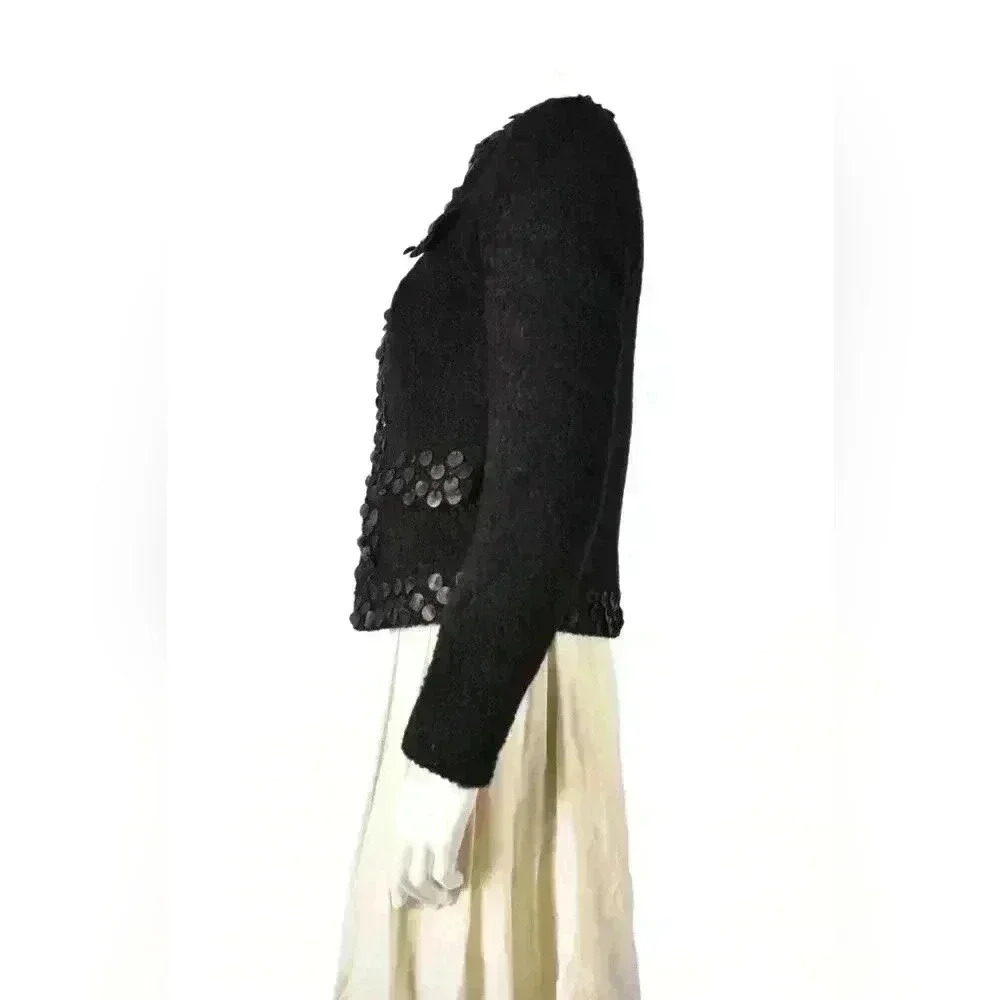 2000s Marc Jacobs Black Persian  Lamb Astrakhan Leather Sequin Jacket 4US Small - Picture 2 of 8